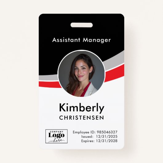 Black White Red Corporate Employee ID Badge Ausweis (Vorderseite)