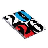 Black White Red Cyan Bold Year Color Block Notizblock (Rechte Seite)