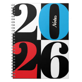Black White Red Cyan Bold Year Color Block Notizblock