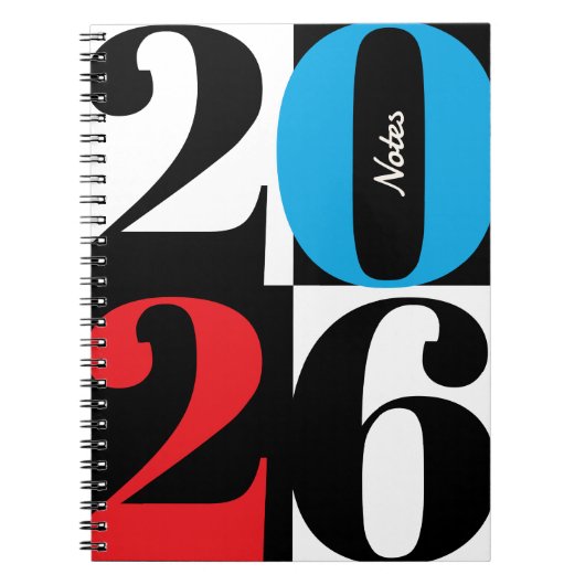 Black White Red Cyan Bold Year Color Block Notizblock (Vorderseite)
