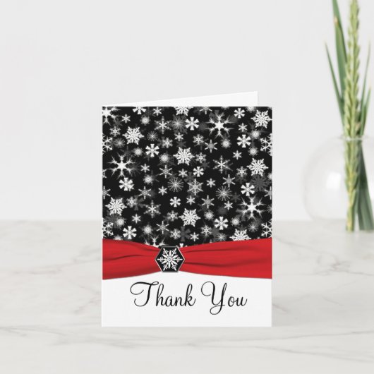 Black, White, Red Snowflakes Thank You Note Card Dankeskarte (Vorderseite)