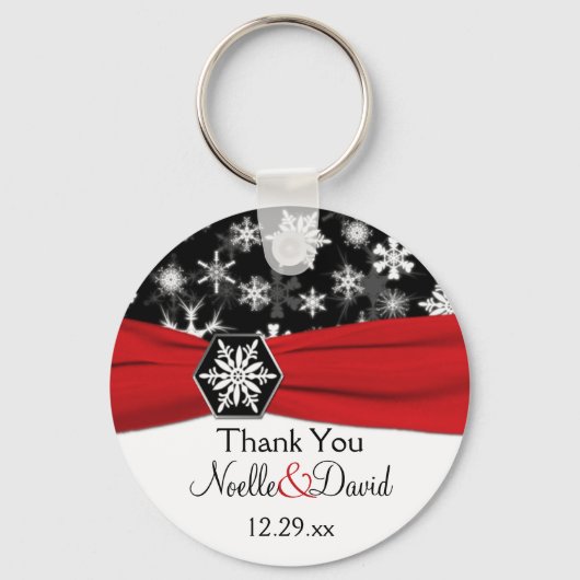 Black, White, Red Snowflakes Wedding Key Chain Schlüsselanhänger (Vorderseite)