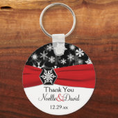 Black, White, Red Snowflakes Wedding Key Chain Schlüsselanhänger (Vorderseite)