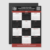 Black, White, Red Your Logo 2026 Calendar Magnet (Vorne/Hinten)
