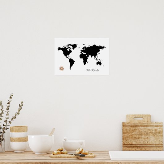 Black-White Reise world_map Poster (Küche)