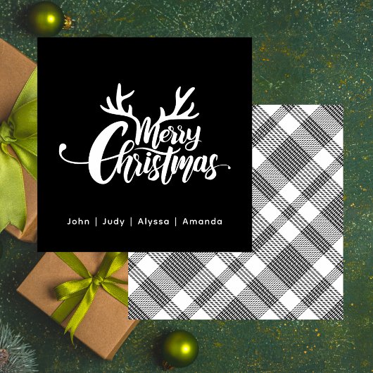 Black & White Rentier Frohe Weihnachtsfeiertage Mitteilungskarte