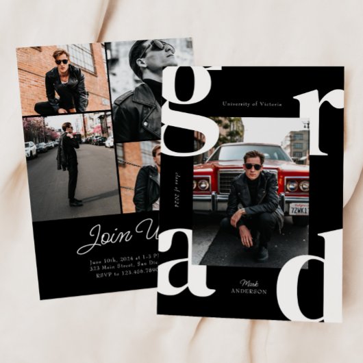 Black & White Retro Bold Class of 2024 Abschluss Einladung