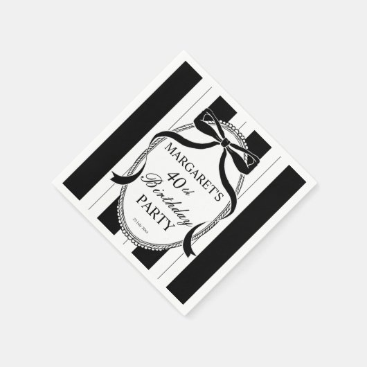 Black white retro stripes bow birthday monogrammed serviette (Ecke)