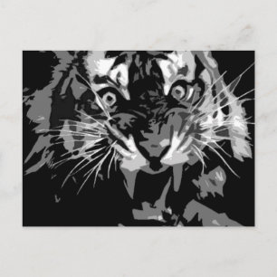 Black & White Roaring Tiger Postkarte