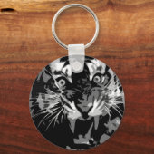 Black & White Roaring Tiger Schlüsselanhänger (Vorderseite)