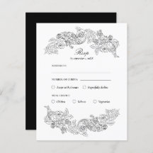 Black & White Rococo Meal Choice RSVP Card