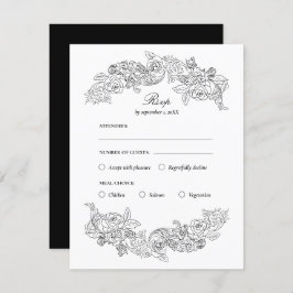 Black & White Rococo Meal Choice RSVP Card