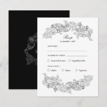 Black & White Rococo Meal Choice RSVP Card