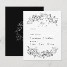 Black & White Rococo Meal Choice RSVP Card Karte