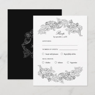 Black & White Rococo Meal Choice RSVP Card Karte