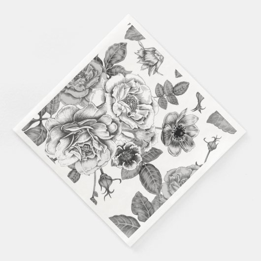 Black & White Rose Musterpapier Napkin Serviette (Ecke)