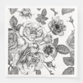 Black & White Rose Musterpapier Napkin Serviette (Vorderseite)