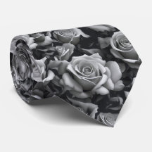 Black & White Rose Neck Tie