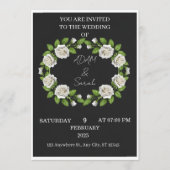 Black & White Rose Wreath Wedding Invitation (Vorderseite)
