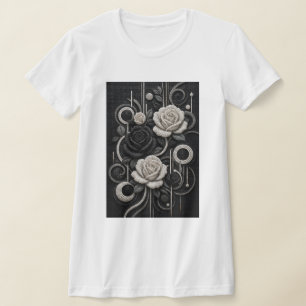 Black & White Roses 3D Mikro-Mosaik T-Shirt