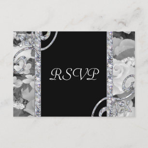 Black & White Roses & Diamond Wirbel Hochzeit RSVP Karte