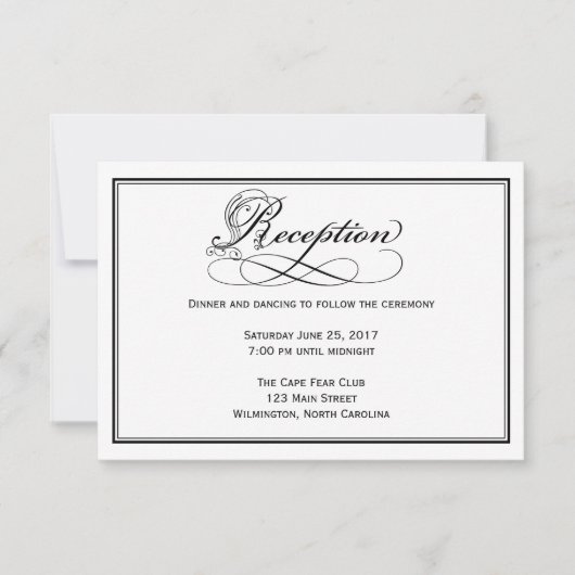 Black & White Royal Script Reception Card Einladung (Vorderseite)