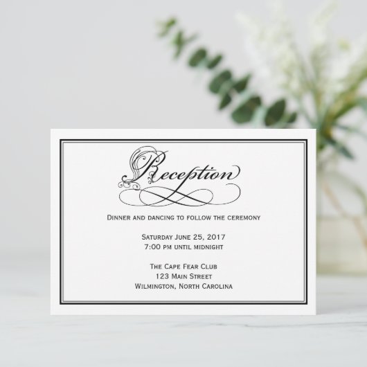 Black & White Royal Script Reception Card Einladung (Stehend Vorderseite)