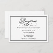 Black & White Royal Script Reception Card Einladung (Vorne/Hinten)