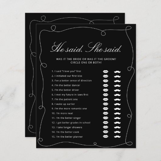 Black & White sagte er. Sie sagte Brautparty Game (Vorne/Hinten)