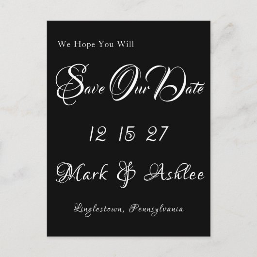 Black & White Save the Date Post Card Postkarte (Vorderseite)