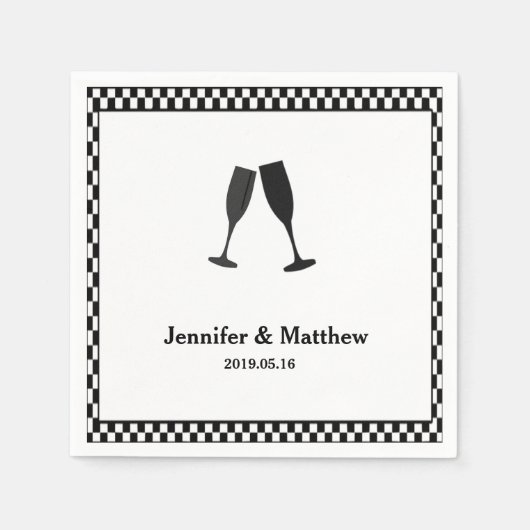 Black & White Schachbrett Champagne Party Napkin Serviette (Vorderseite)