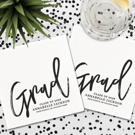 Black White Script Graduation Serviette