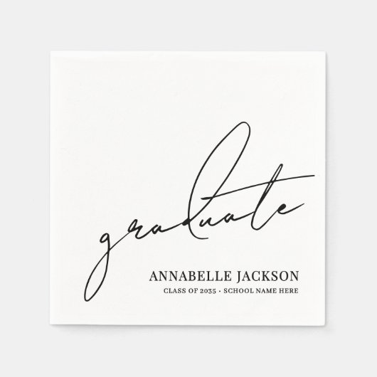 Black White Script Graduation Serviette (Vorderseite)