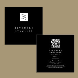 Black White Script Lashes Studio Logo QR Code Quadratische Visitenkarte