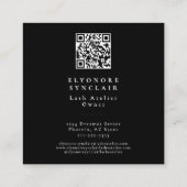 Black White Script Lashes Studio Logo QR Code  Quadratische Visitenkarte (Rückseite)