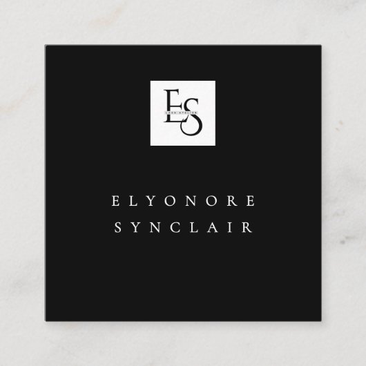 Black White Script Lashes Studio Logo QR Code  Quadratische Visitenkarte (Vorderseite)