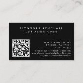 Black White Script Lashes Studio Logo QR Code Visitenkarte (Rückseite)