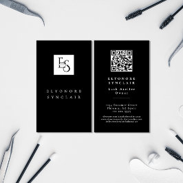 Black White Script Lashes Studio Logo QR Code Visitenkarte