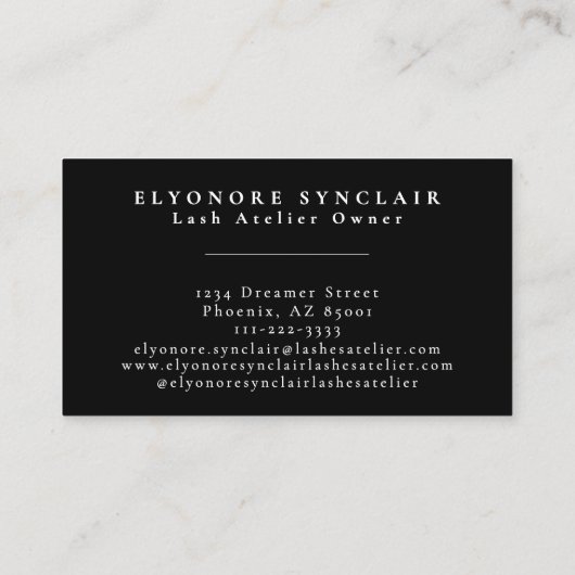 Black White Script Lashes Studio Visitenkarte (Rückseite)