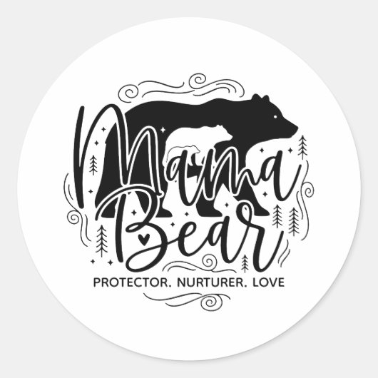 Black & White Script Mama Bear Protector Art Runder Aufkleber (Vorderseite)