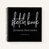 Black White Script Name Personalized Sketchbook Notizblock (Vorderseite)