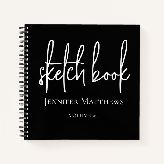 Black White Script Name Personalized Sketchbook Notizblock (Vorderseite)