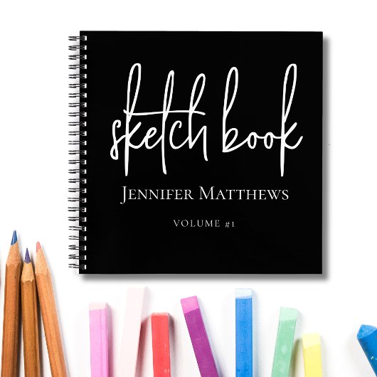 Black White Script Name Personalized Sketchbook Notizblock