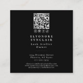 Black White Script Photo Logo QR Code Social Lash Quadratische Visitenkarte (Rückseite)