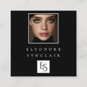 Black White Script Photo Logo QR Code Social Lash Quadratische Visitenkarte (Vorderseite)