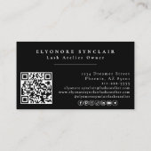 Black White Script Photo Logo QR Code Social Lash Visitenkarte (Rückseite)