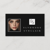 Black White Script Photo Logo QR Code Social Lash Visitenkarte (Vorderseite)