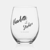 Black white  script wedding custom  Weinglas Ohne Stiel (Vorderseite)