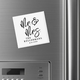 Black White Script Wedding Favor Magnet