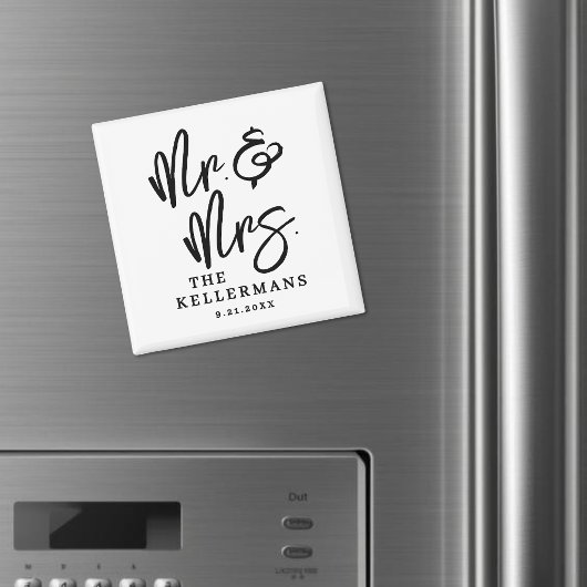 Black White Script Wedding Favor Magnet